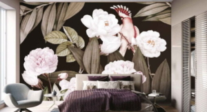 Wall mural Australia - tropical feature wall design in modern Perth living room