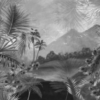 Black And White Beautiful Tropical Lake Landscape And Mountains Wallmural - Image 2