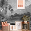 Black And White Beautiful Tropical Lake Landscape And Mountains Wallmural - Image 4