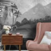 Black And White Beautiful Tropical Lake Landscape And Mountains Wallmural - Image 5