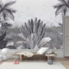 Tropical Trees and Bird Mural – BW