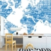 White Background Blue World Map Wallmural