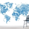 White Background Blue World Map Wallmural - Image 3