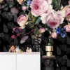 Black Colourful Flowers Mural