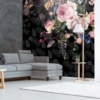 Black Colourful Flowers Mural - Image 3