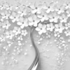 3D Look Silver Detailed White Flower Tree Wallmural - Image 2