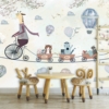 Cycling Giraffe With Animals on Train Wallmural