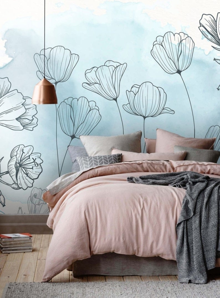 Bedroom with flower wallpaper