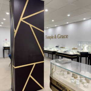 Geometric wallpaper design in luxury showroom interior